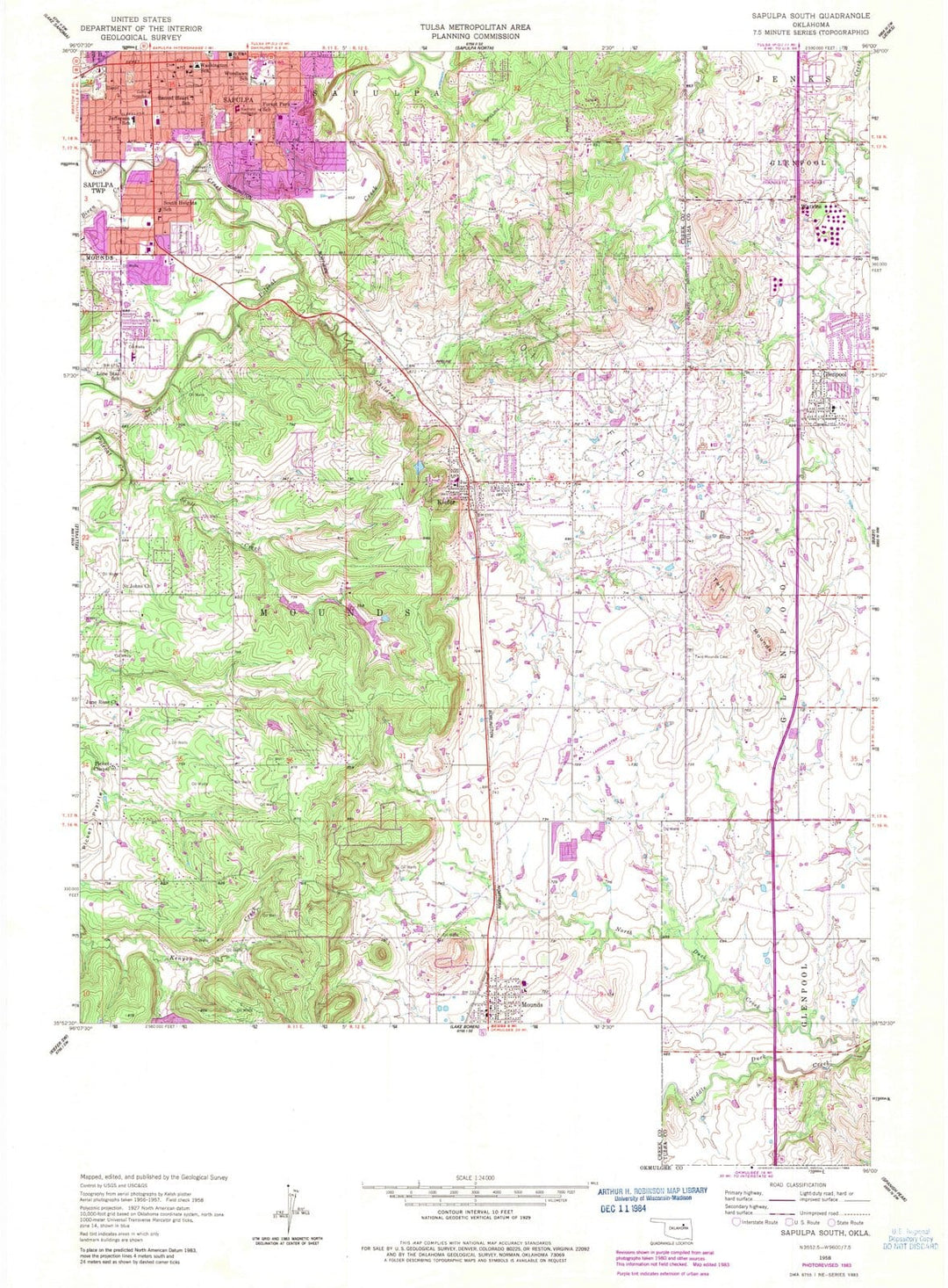 1958 Sapulpa South, OK - Oklahoma - USGS Topographic Map