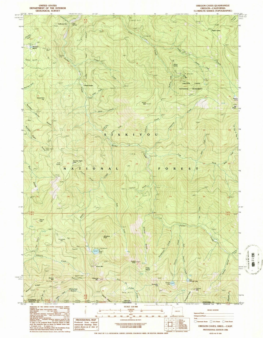 1986 Oregon Caves, OR - Oregon - USGS Topographic Map