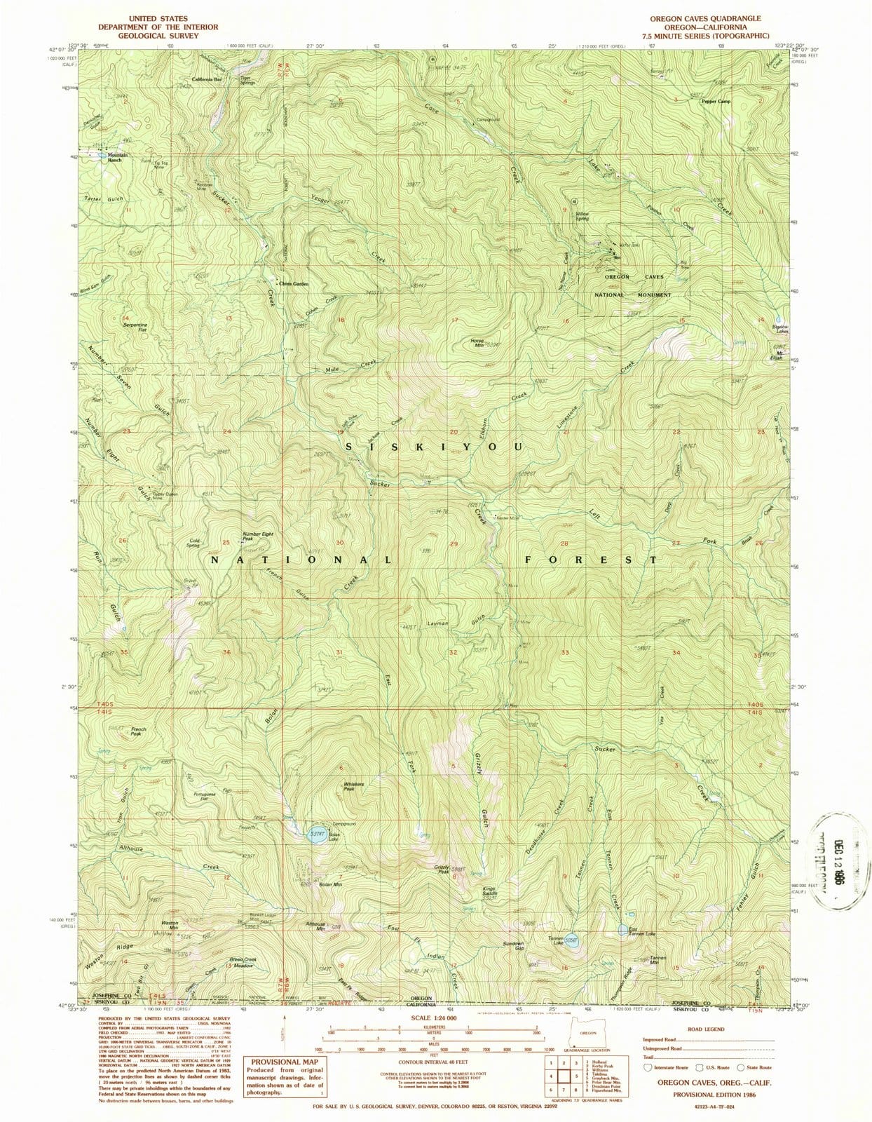 1986 Oregon Caves, OR - Oregon - USGS Topographic Map