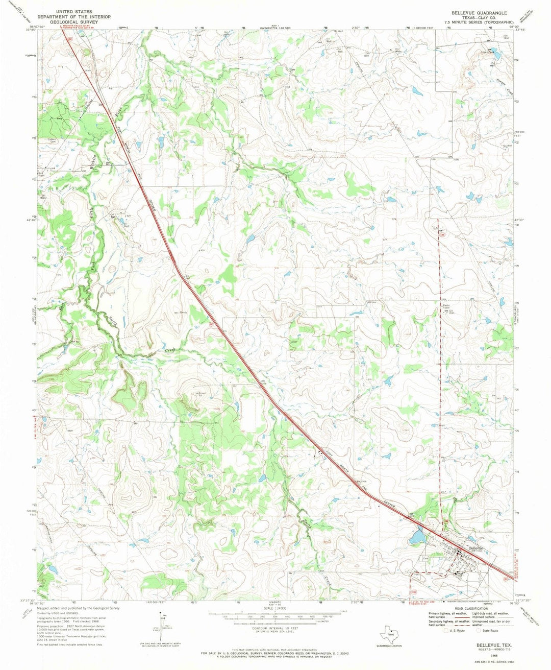 1968 Bellevue, TX - Texas - USGS Topographic Map