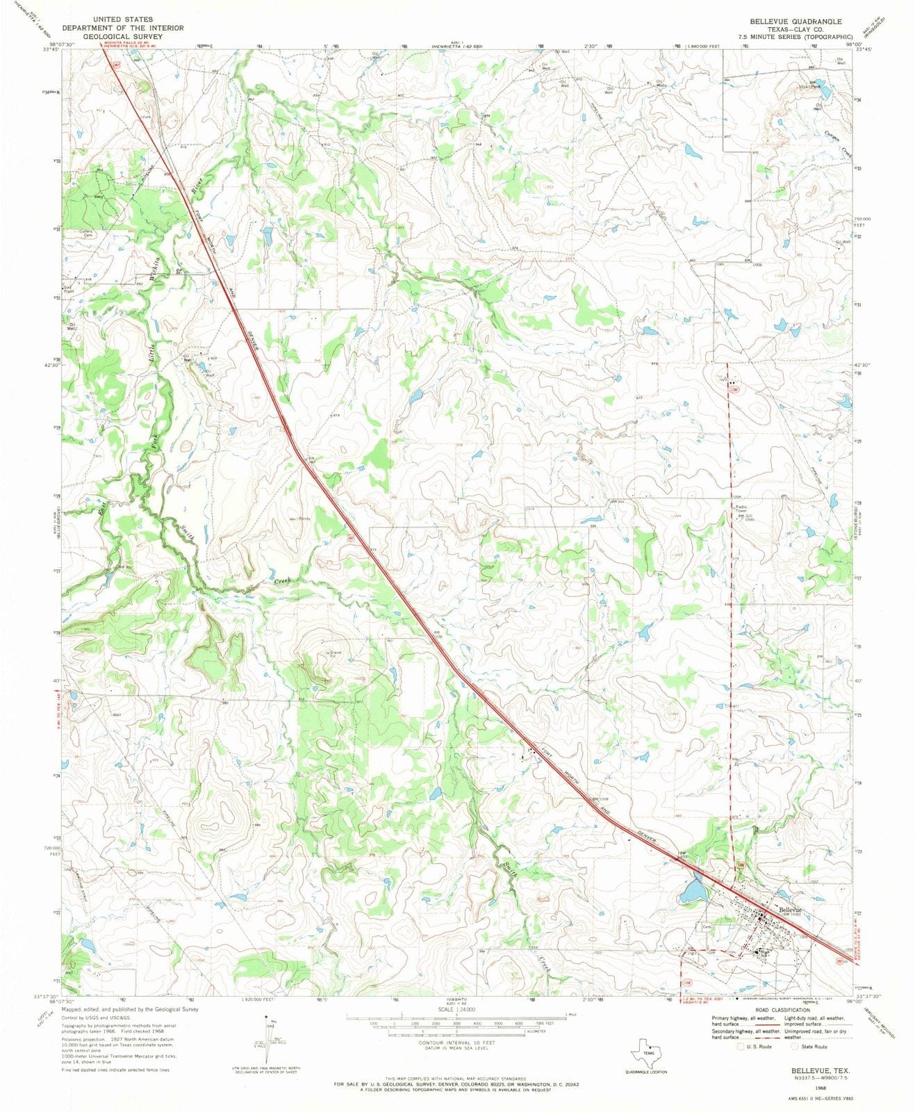 1968 Bellevue, TX - Texas - USGS Topographic Map