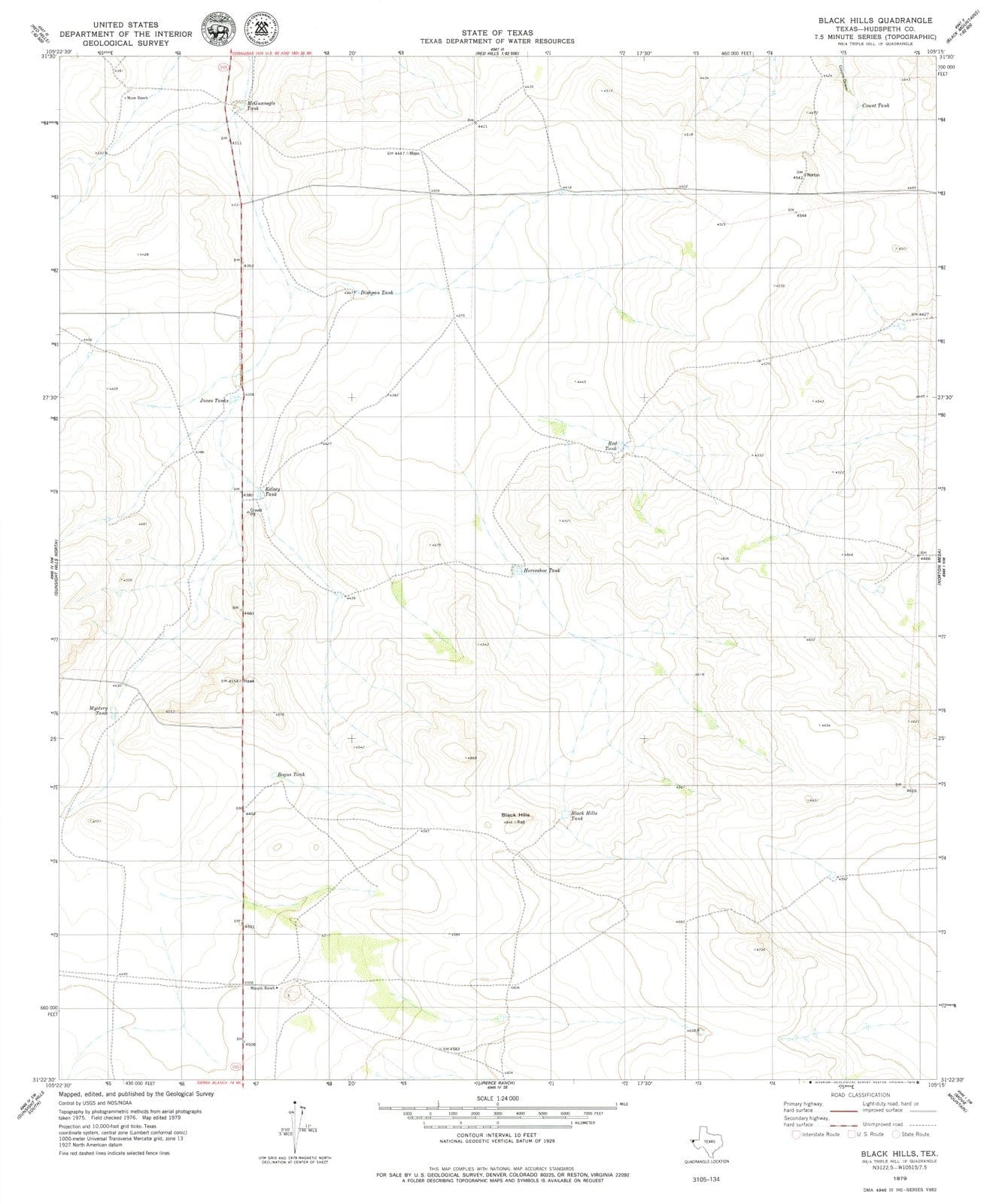 1979 Black Hills, TX - Texas - USGS Topographic Map