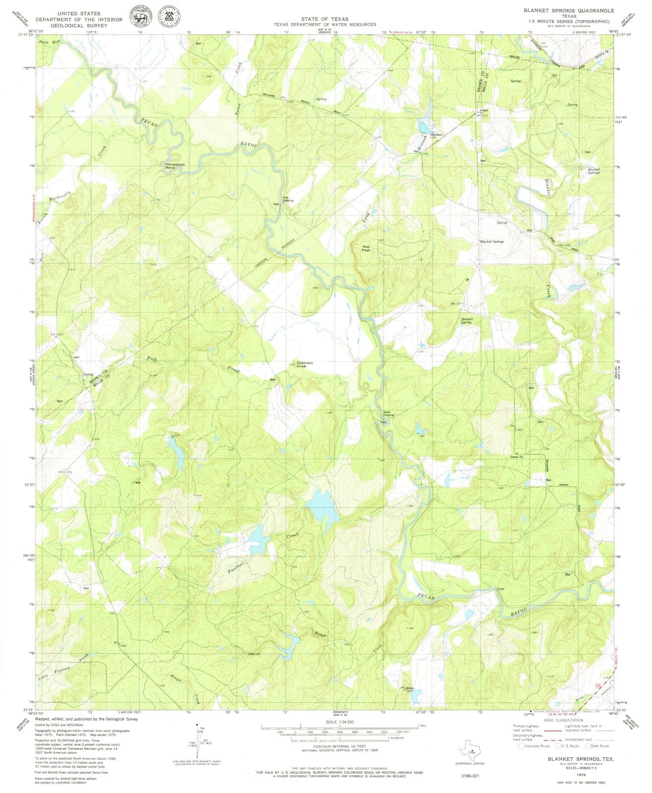 1979 Blanket Springs, TX - Texas - USGS Topographic Map