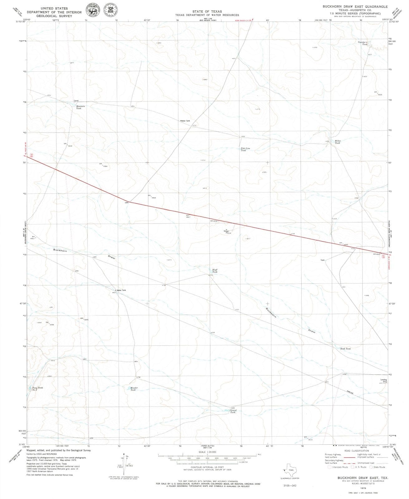 1979 Buckhornraw East, TX - Texas - USGS Topographic Map