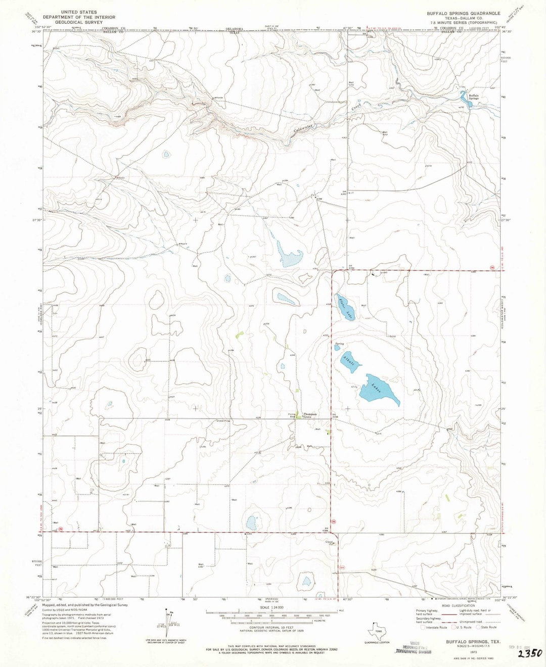 1973 Buffalo Springs, TX - Texas - USGS Topographic Map