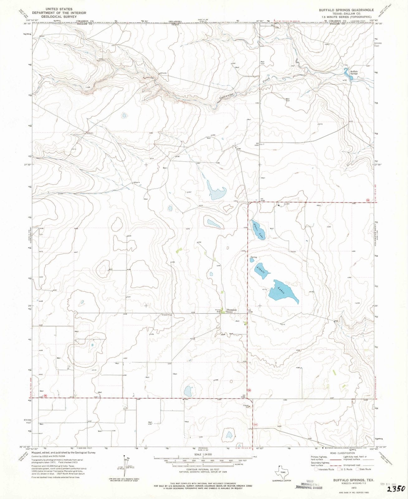 1973 Buffalo Springs, TX - Texas - USGS Topographic Map
