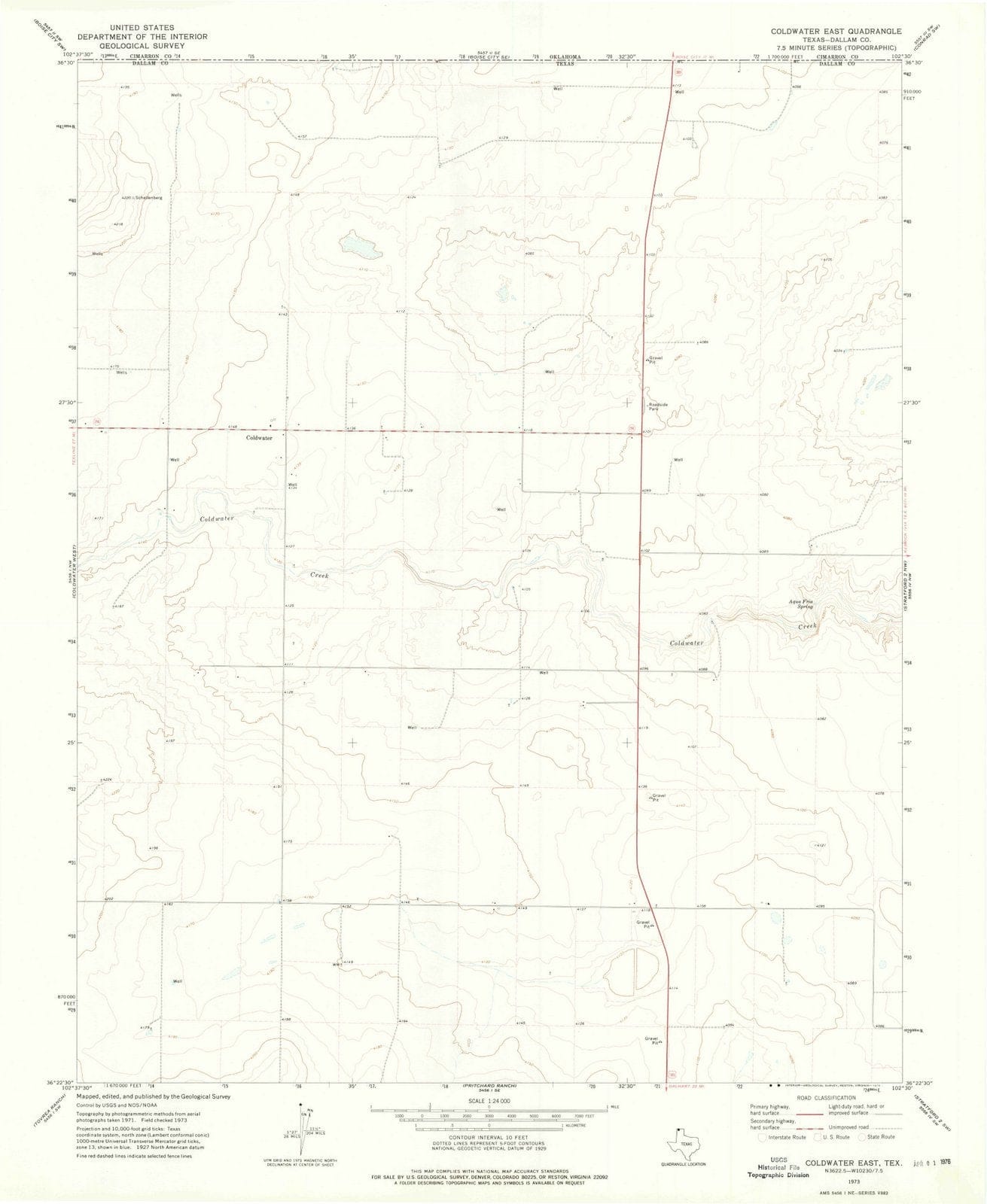 1973 Coldwater East, TX - Texas - USGS Topographic Map