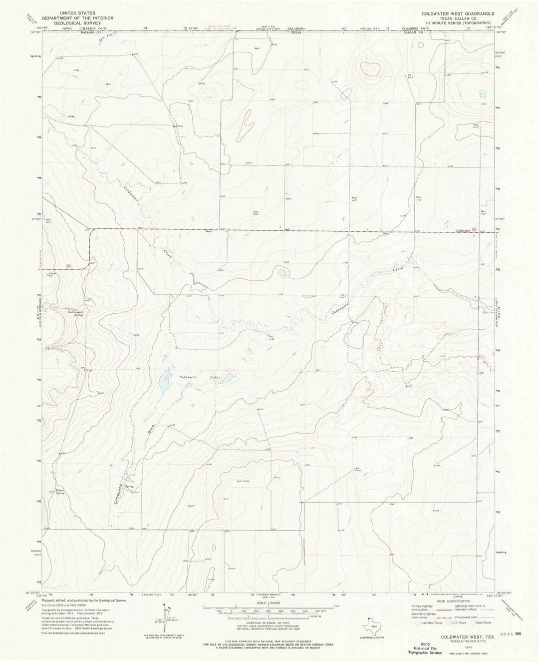 1973 Coldwater West, TX - Texas - USGS Topographic Map