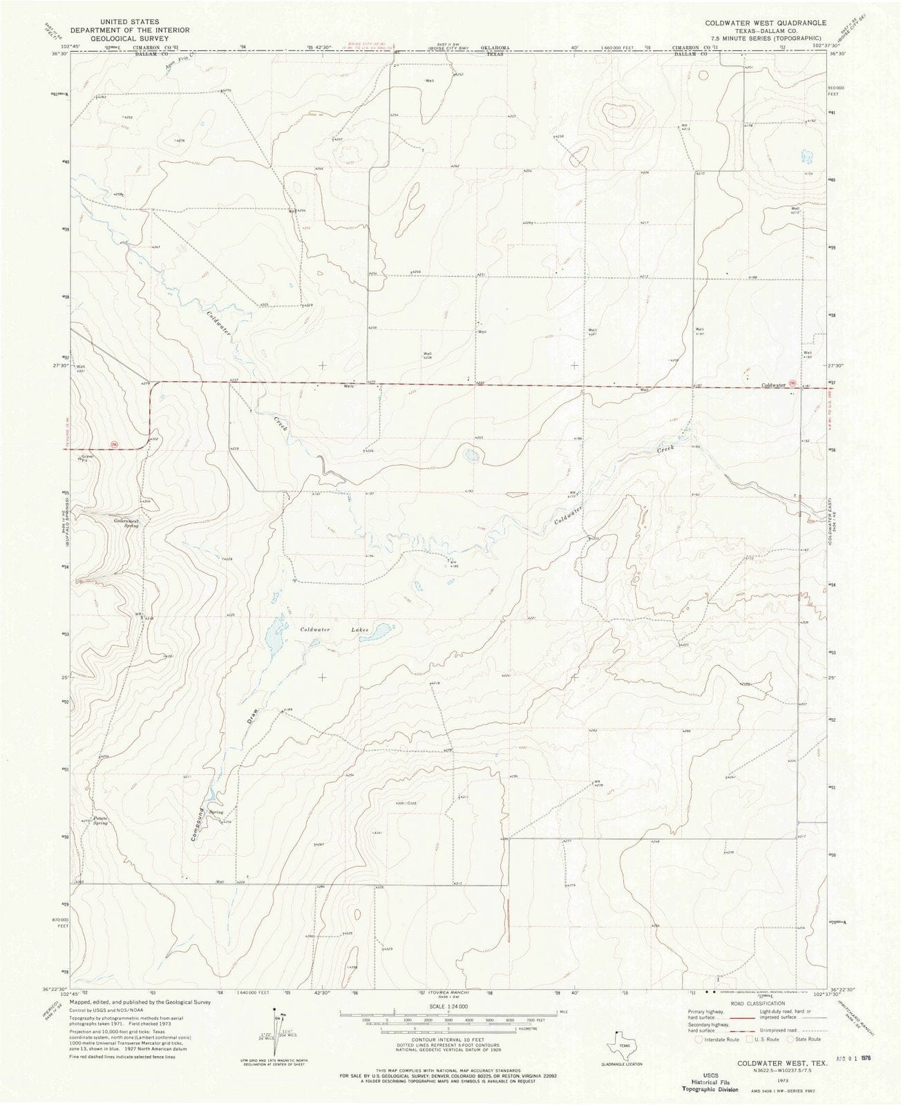 1973 Coldwater West, TX - Texas - USGS Topographic Map