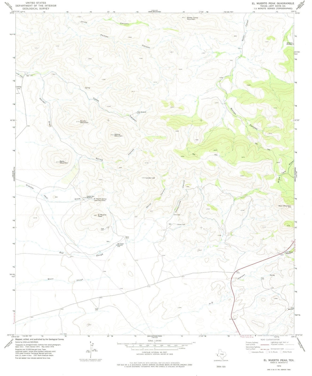 1978 El Muerto Peak, TX - Texas - USGS Topographic Map
