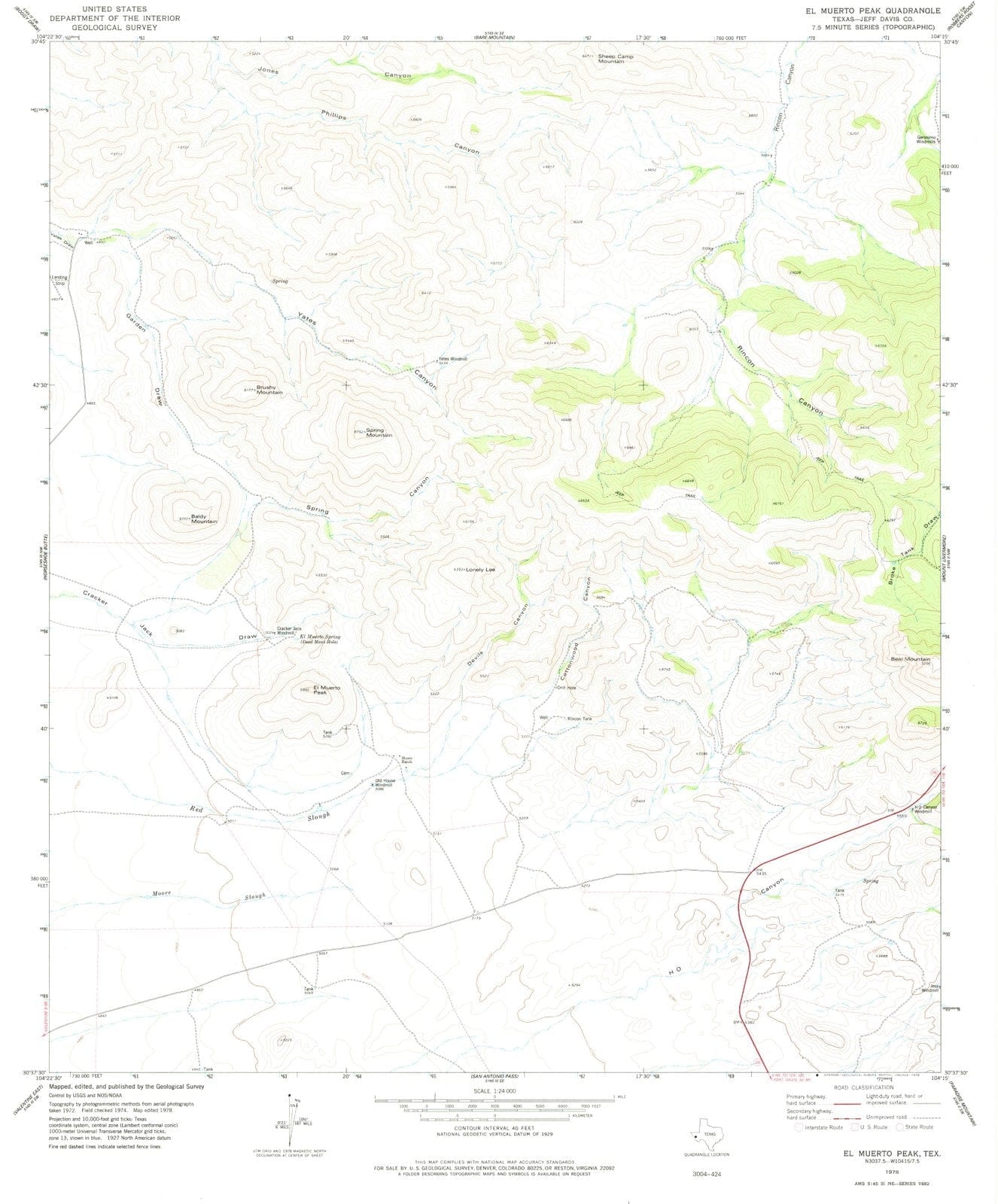 1978 El Muerto Peak, TX - Texas - USGS Topographic Map