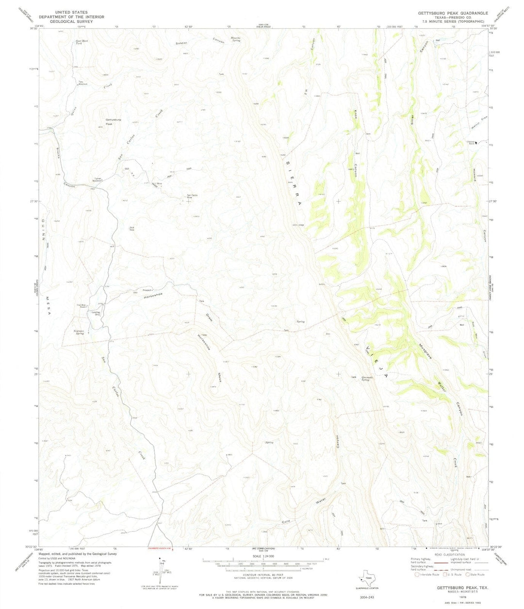 1978 Gettysburg Peak, TX - Texas - USGS Topographic Map