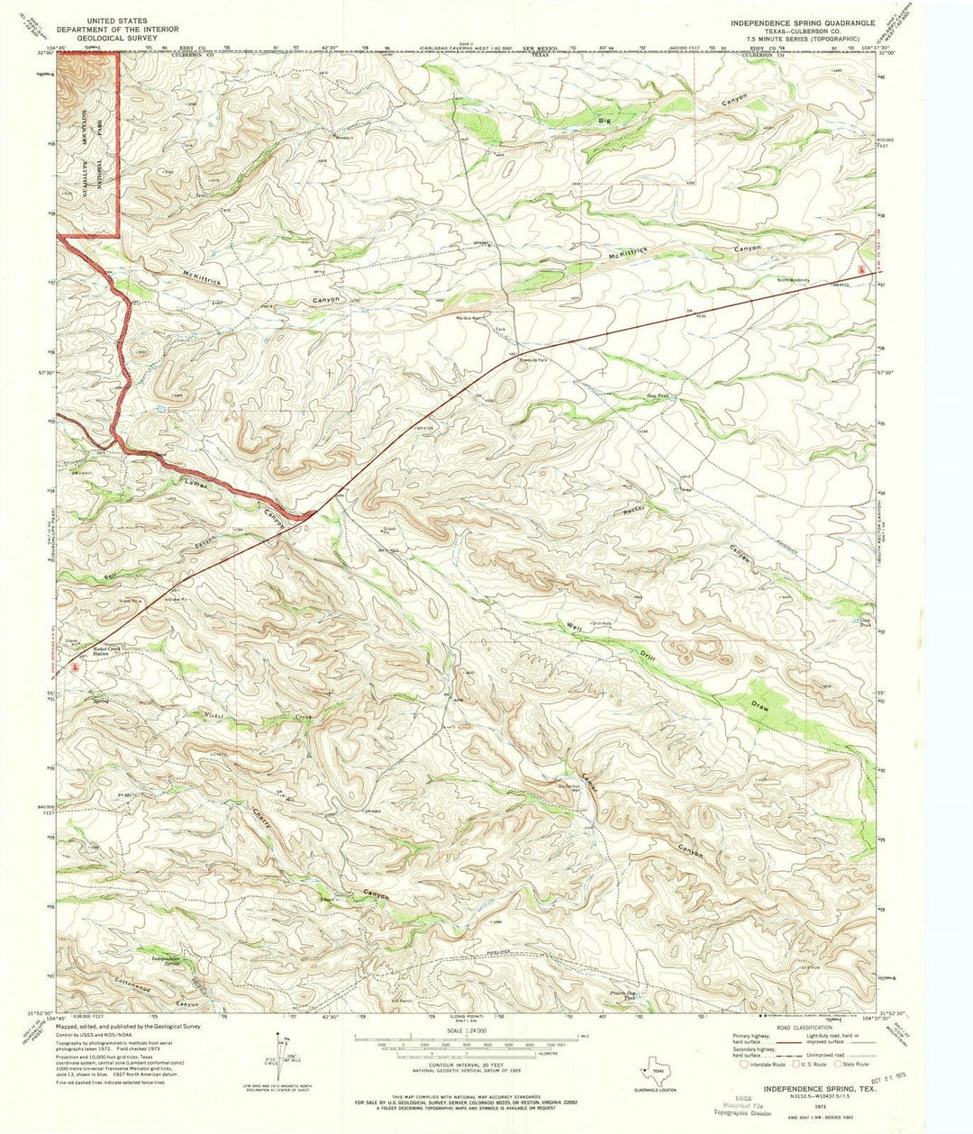 1973 Independence Spring, TX - Texas - USGS Topographic Map