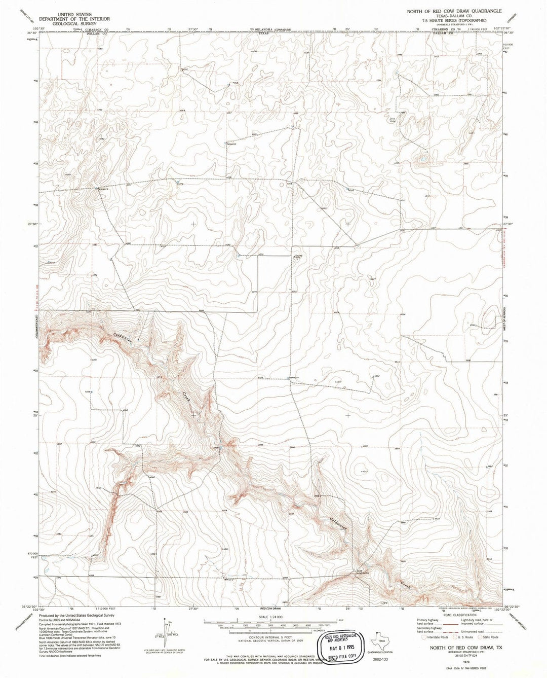 1973 North of Red Cow Draw, TX - Texas - USGS Topographic Map