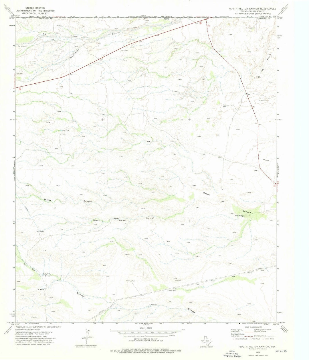 1973 South Rector Canyon, TX - Texas - USGS Topographic Map