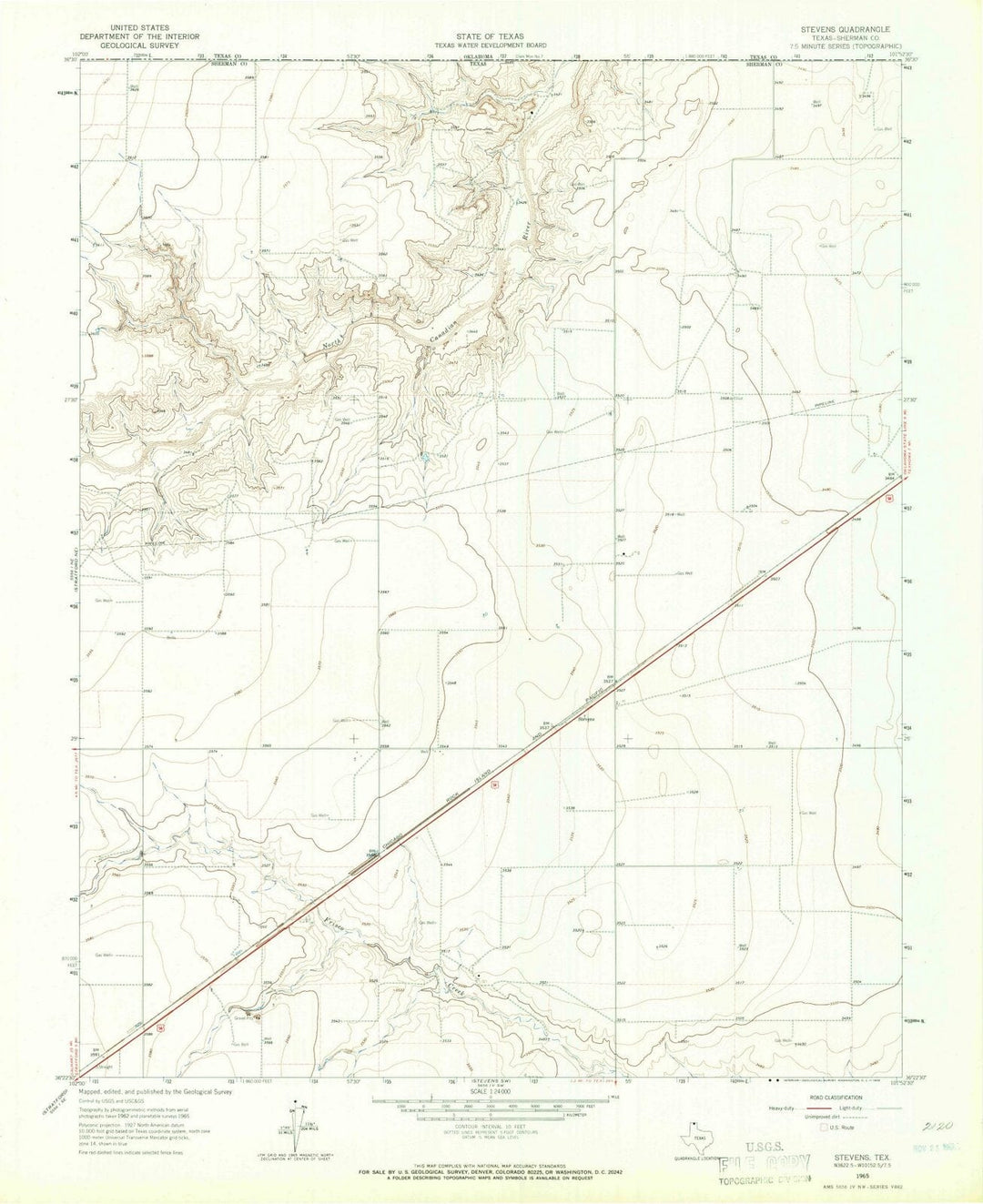 1965 Stevens, TX - Texas - USGS Topographic Map