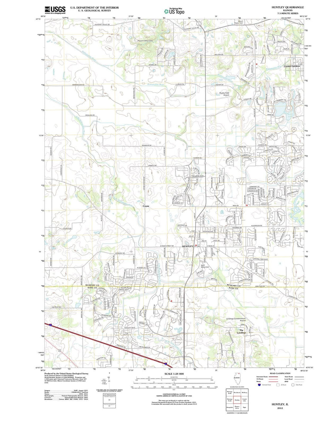 2012 Huntley, IL - Illinois - USGS Topographic Map