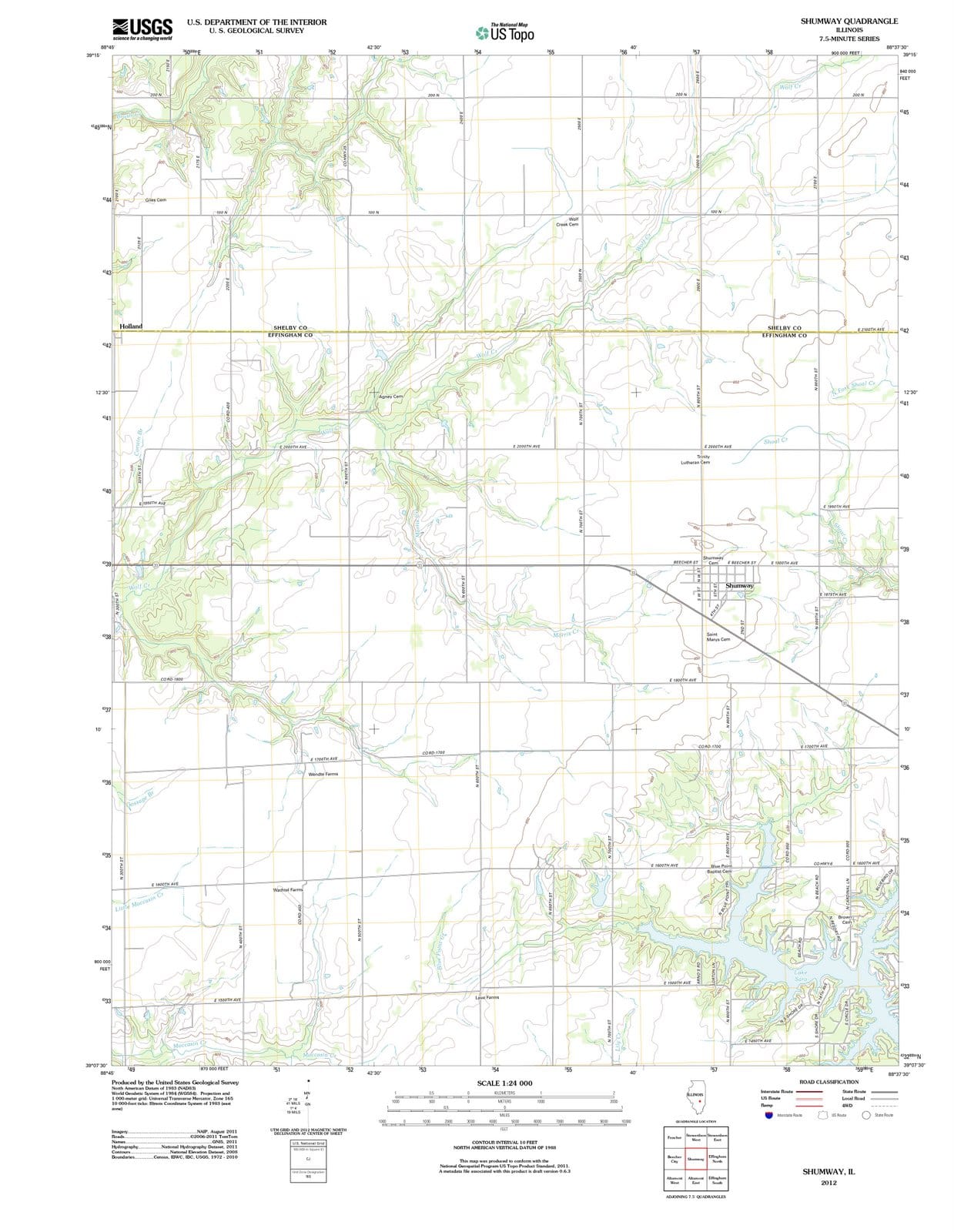2012 Shumway, IL Illinois USGS Topographic Map Historic Pictoric