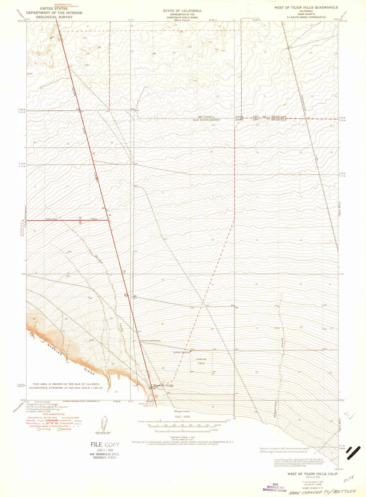 1934 West of Tejon Hills, CA - California - USGS Topographic Map