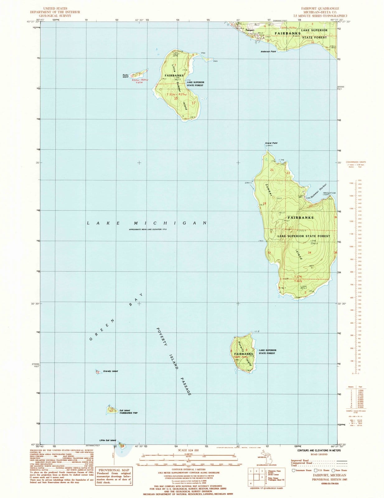 1985 Fairport, MI - Michigan - USGS Topographic Map