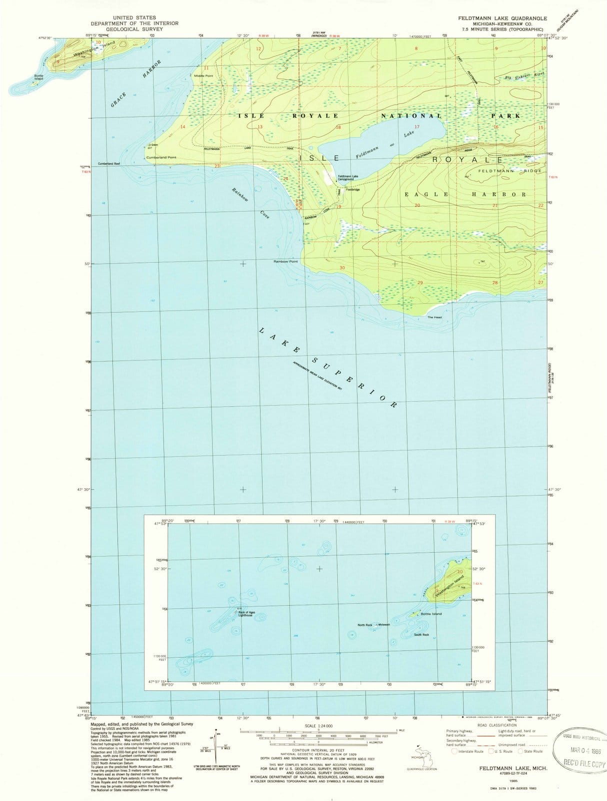 1985 Feldtmann Lake, MI - Michigan - USGS Topographic Map