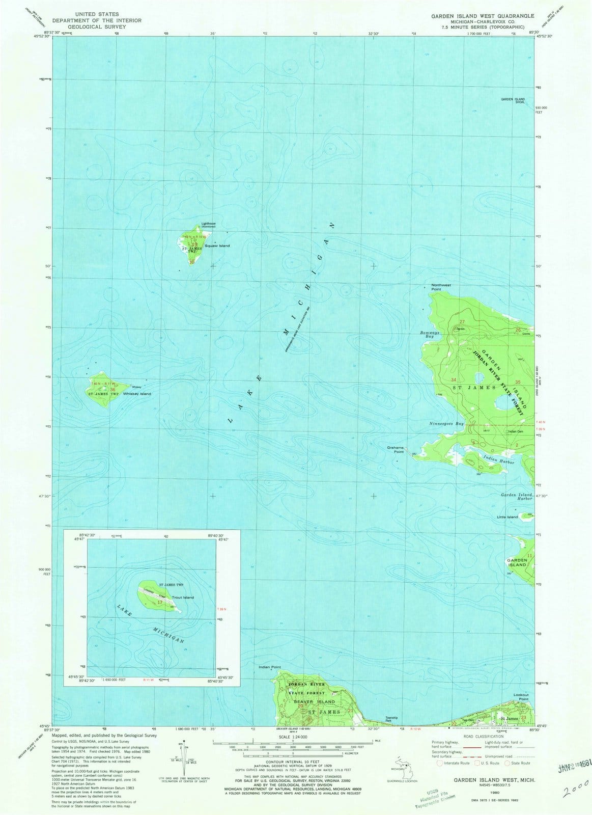 1980 Garden Island West, MI - Michigan - USGS Topographic Map