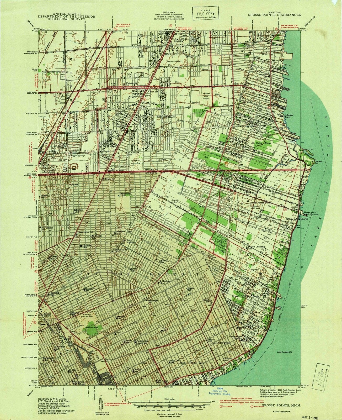 1940 Grosse Pointe, MI - Michigan - USGS Topographic Map