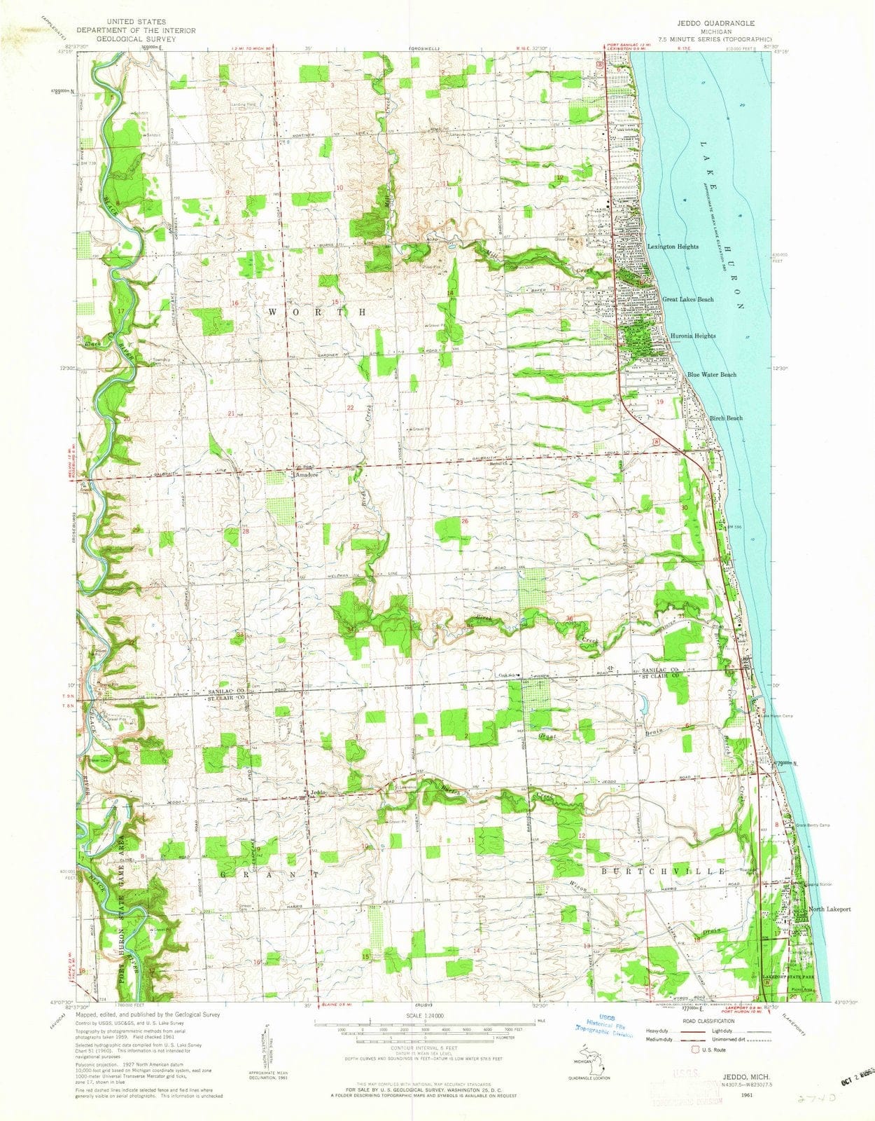 1961 Jeddo, MI - Michigan - USGS Topographic Map