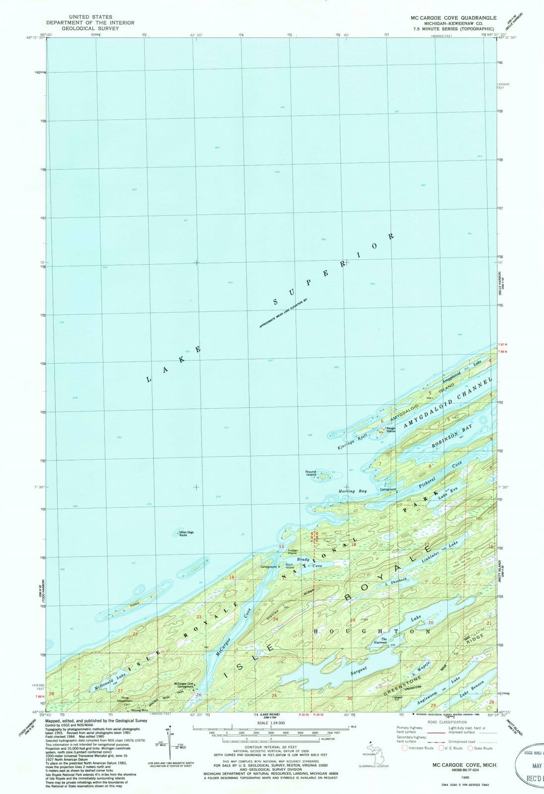 1985 McCargoe Cove, MI - Michigan - USGS Topographic Map
