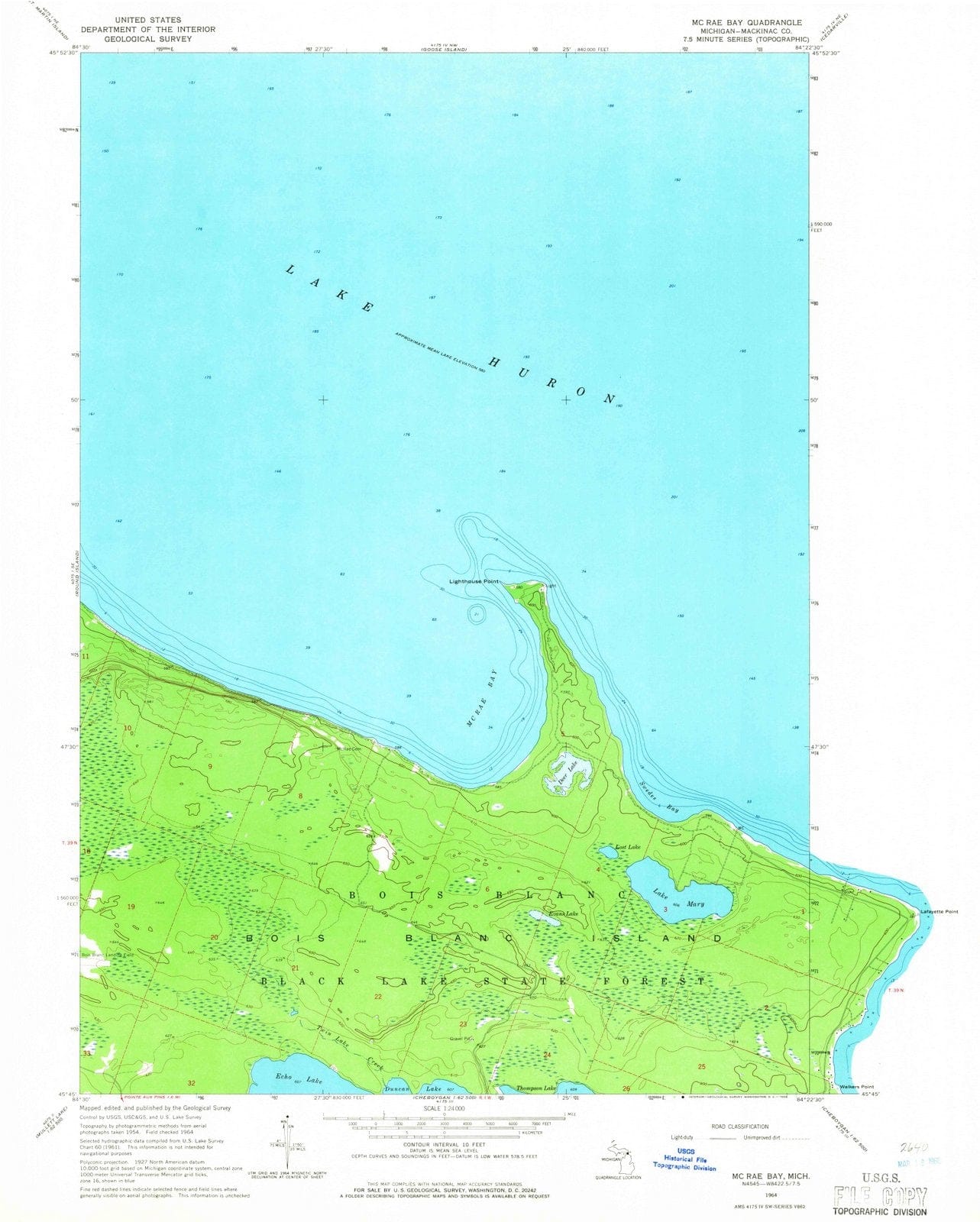 1964 McRae Bay, MI - Michigan - USGS Topographic Map