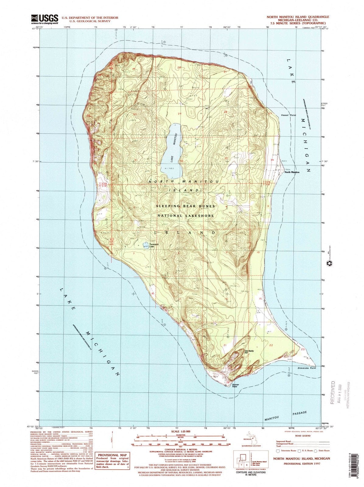 1997 North Manitou Island, MI - Michigan - USGS Topographic Map