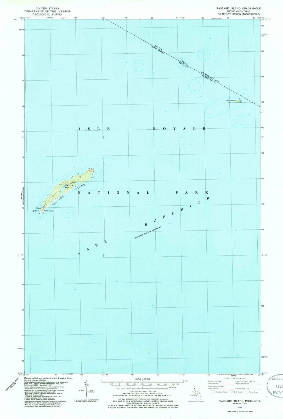 1985 Passage Island, MI - Michigan - USGS Topographic Map