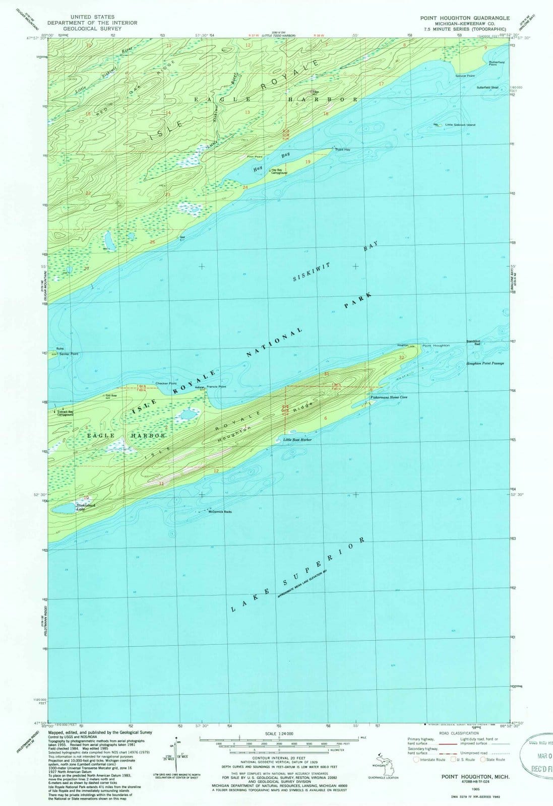 1985 Point Houghton, MI - Michigan - USGS Topographic Map