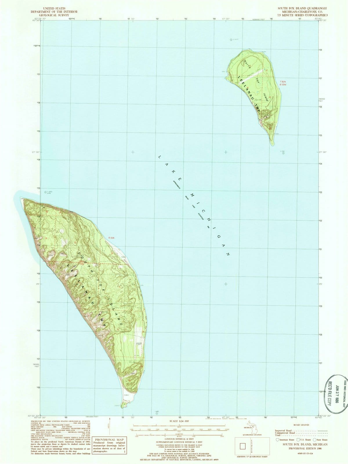 1986 South Fox Island, MI - Michigan - USGS Topographic Map