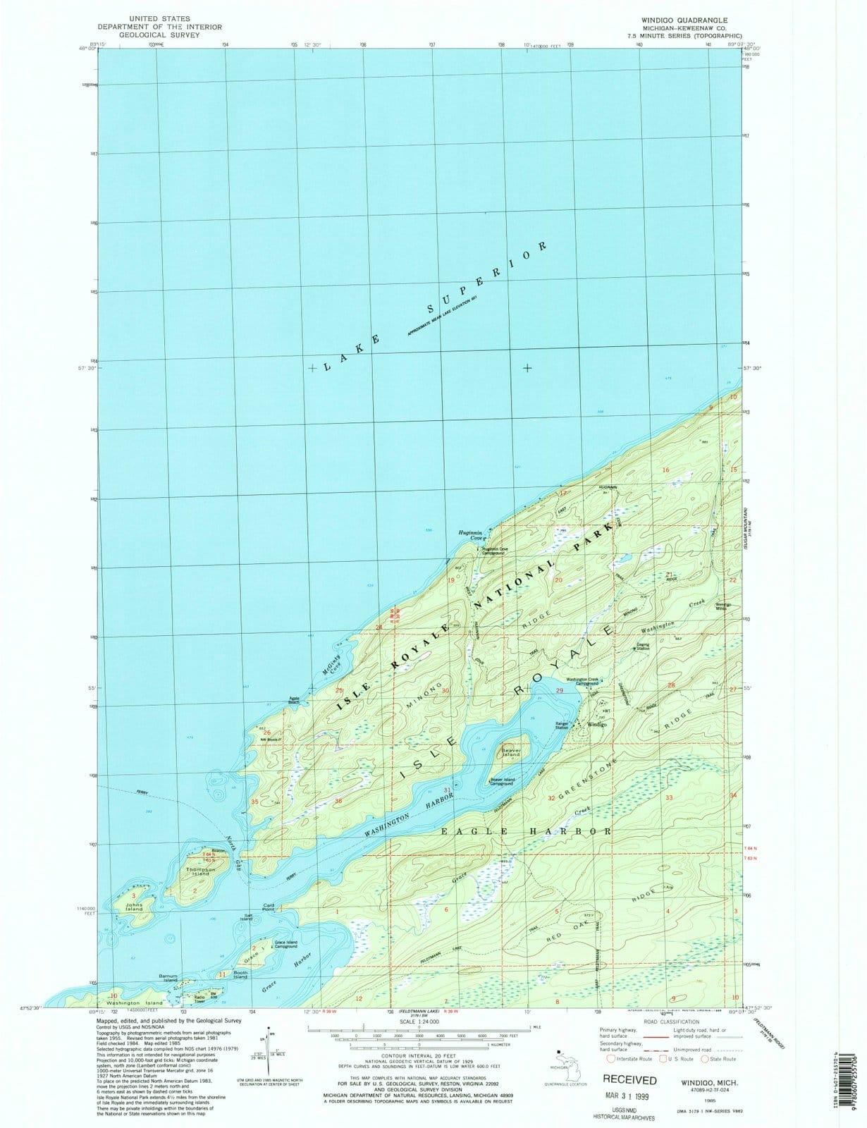 1985 Windigo, MI - Michigan - USGS Topographic Map