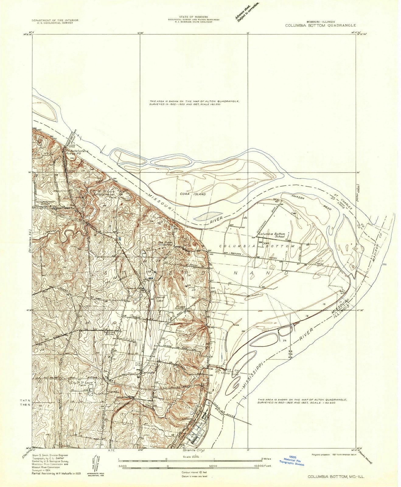 1935 Columbia Bottom, MO - Missouri - USGS Topographic Map
