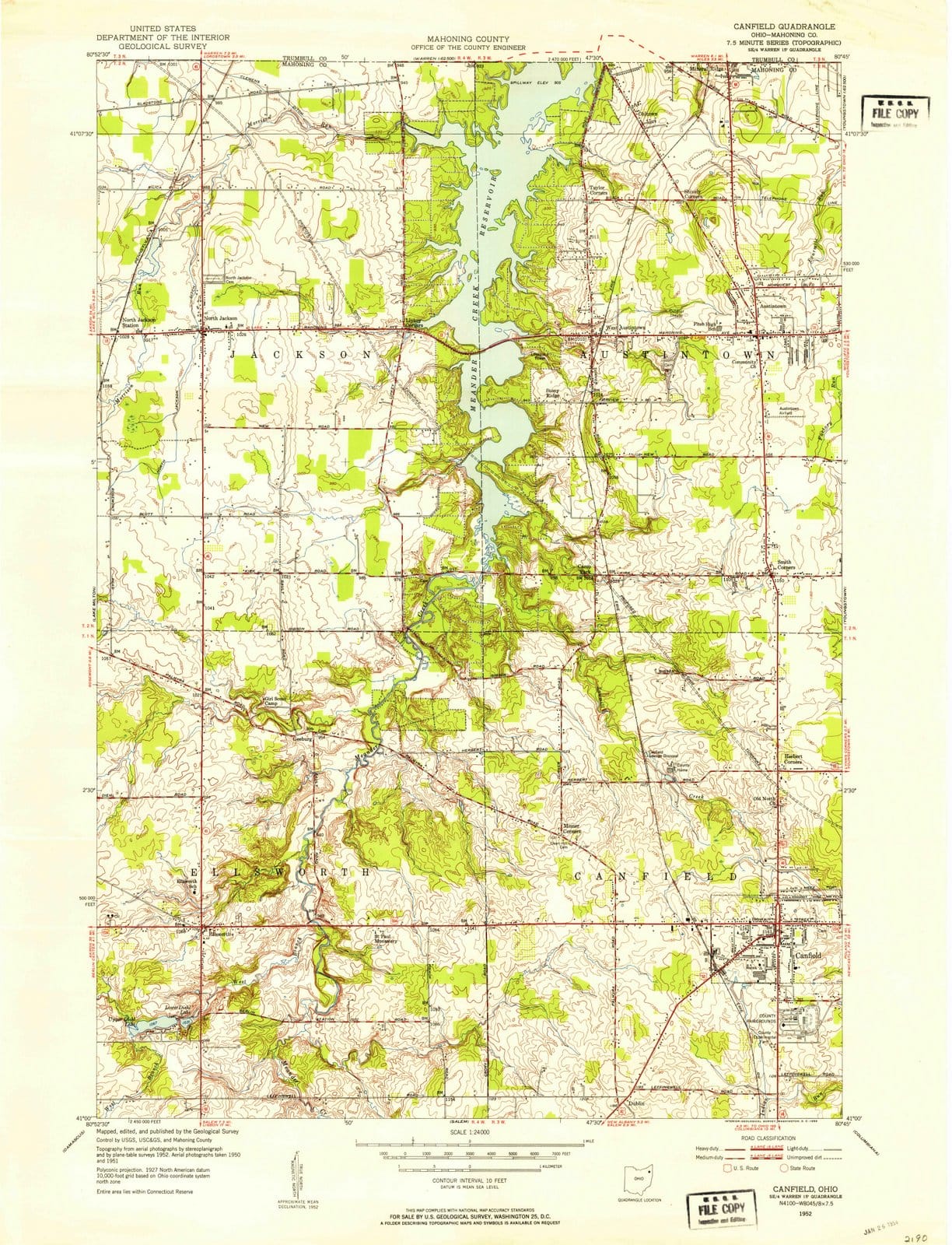 1952 Canfield, OH - Ohio - USGS Topographic Map