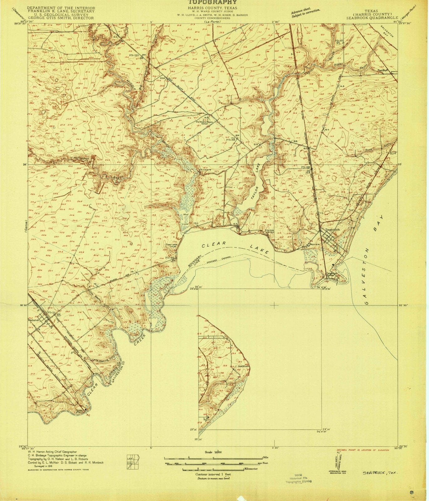 1916 Seabrook, TX - Texas - USGS Topographic Map