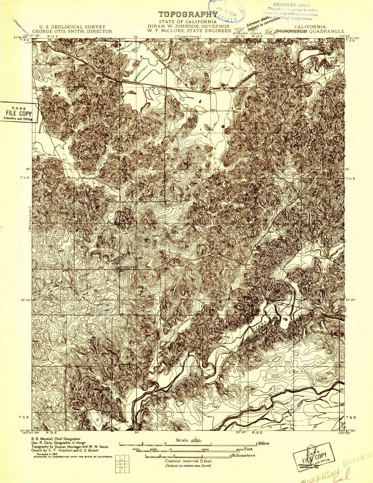 1913 Dickenson, CA - California - USGS Topographic Map