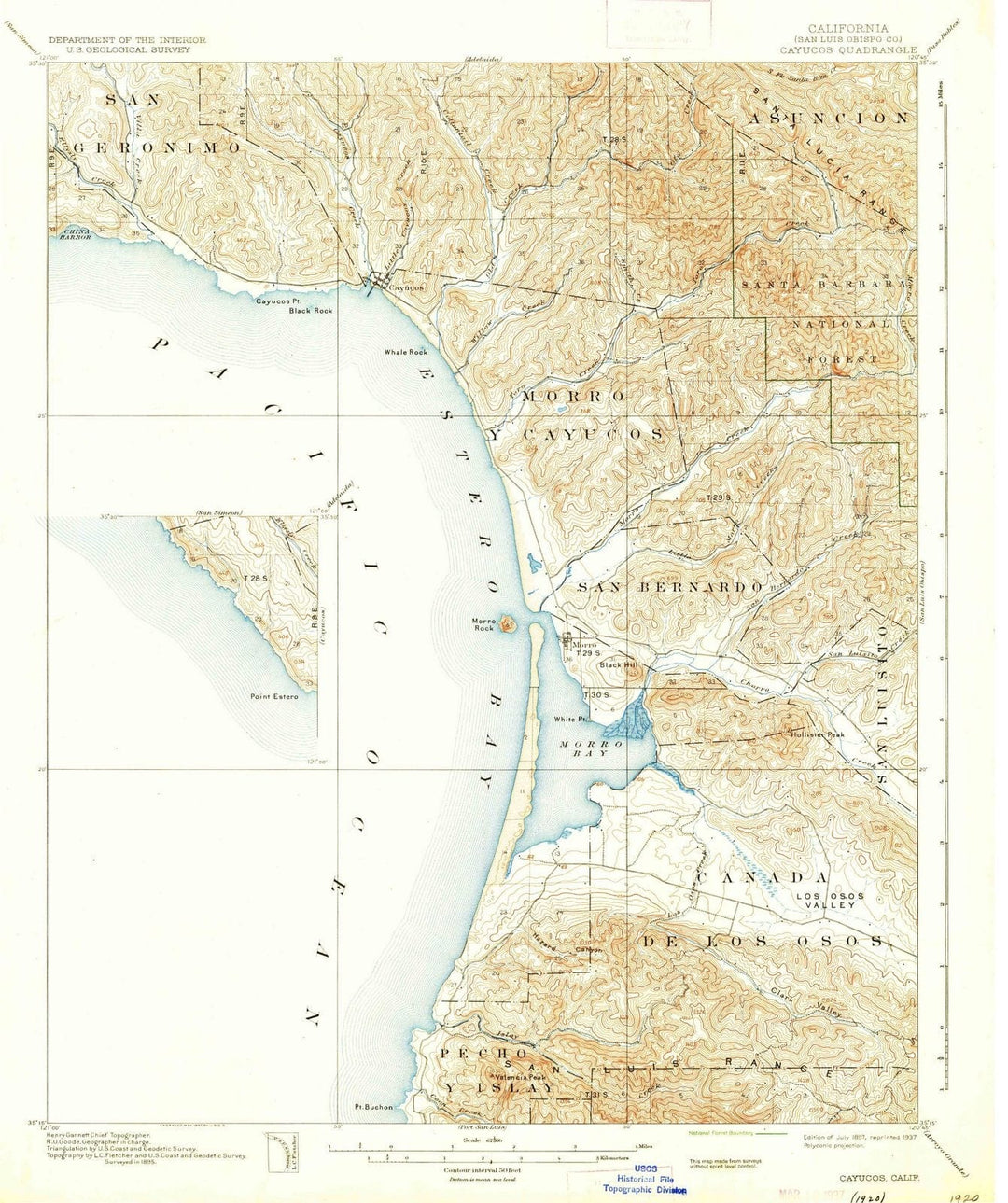 1897 Cayucos, CA - California - USGS Topographic Map