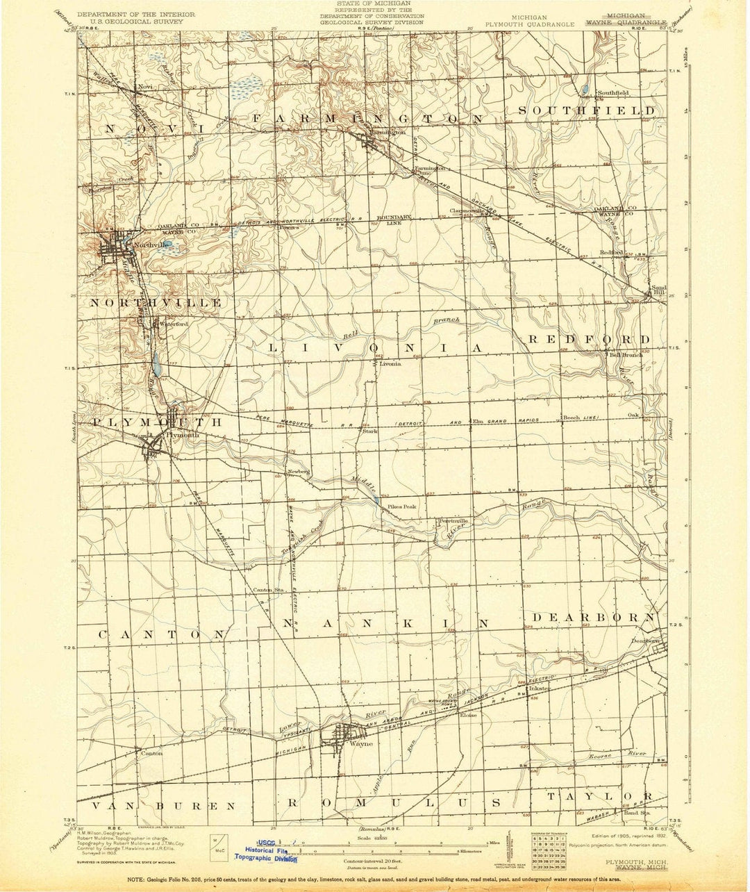 1905 Plymouth, MI - Michigan - USGS Topographic Map