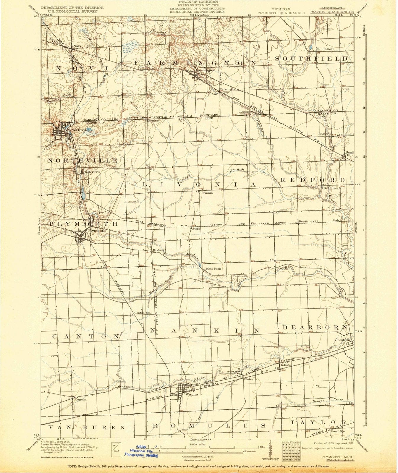 1905 Plymouth, MI - Michigan - USGS Topographic Map