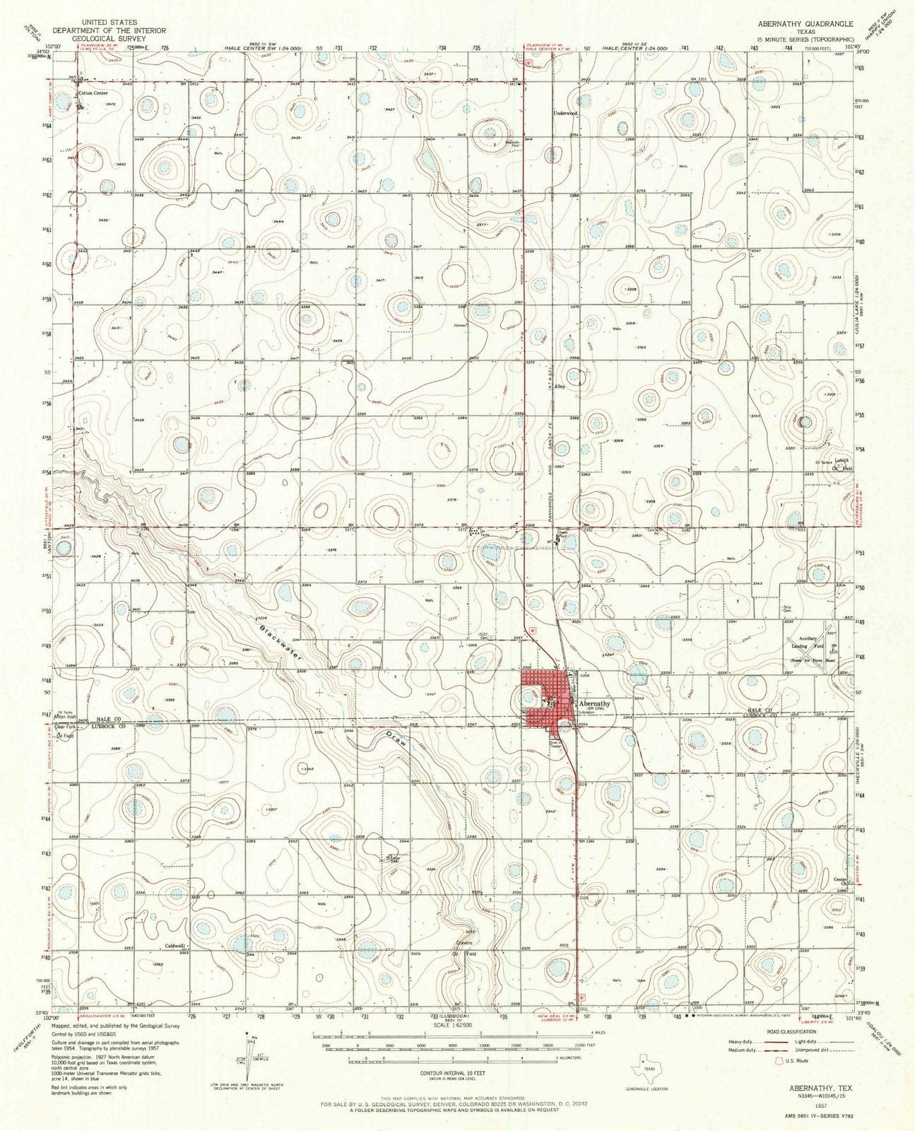 1957 Abernathy, TX Texas USGS Topographic Map Historic Pictoric
