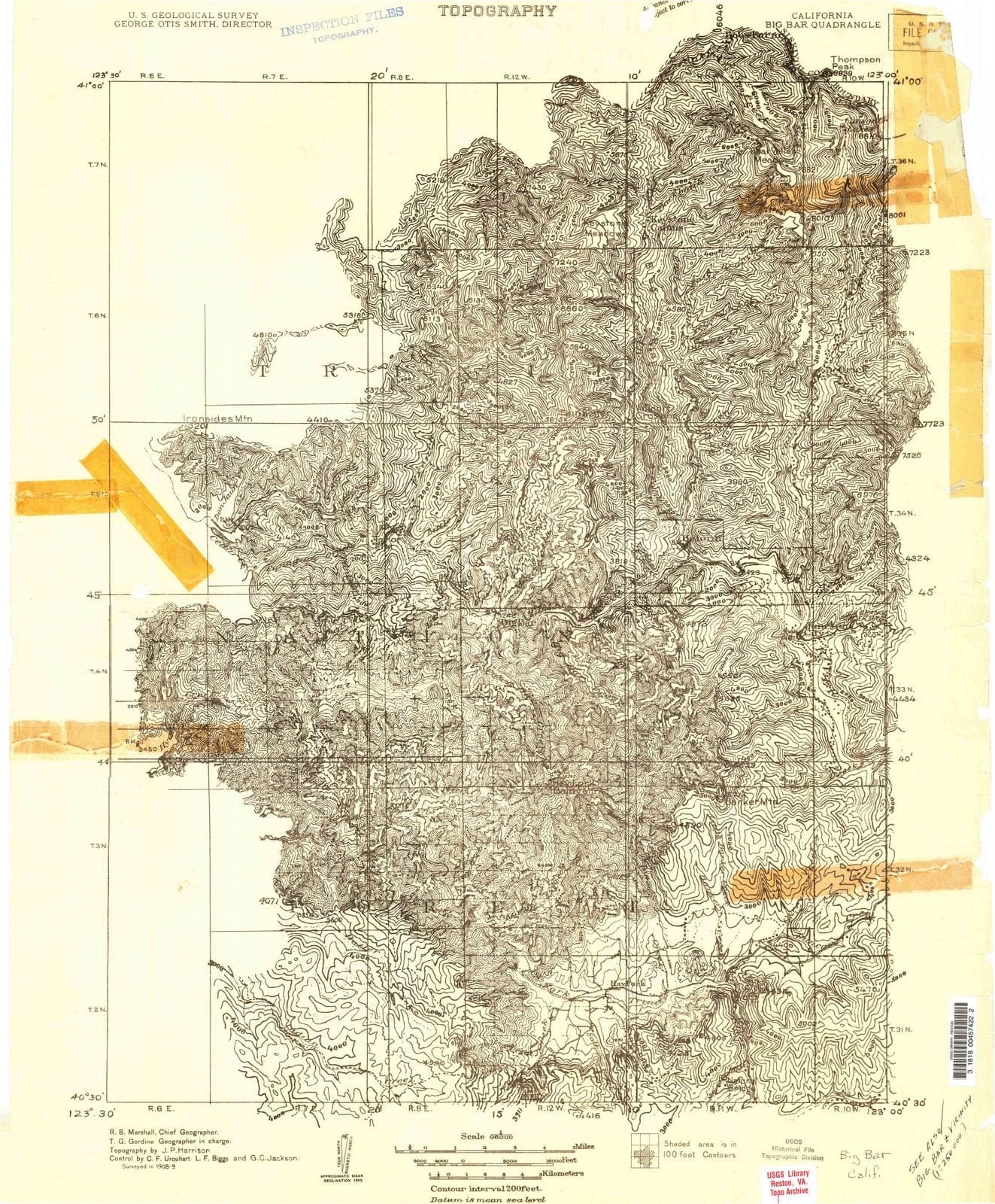 1909 Big Bar, CA - California - USGS Topographic Map