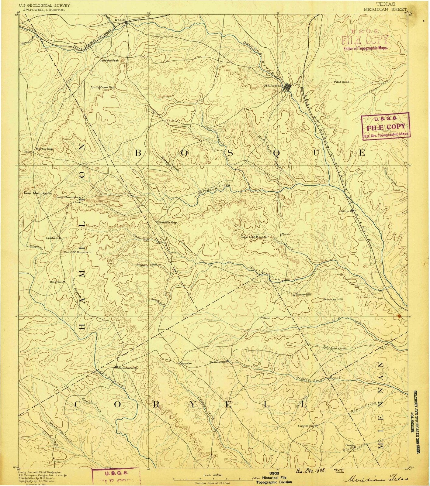 1888 Meridian, TX - Texas - USGS Topographic Map