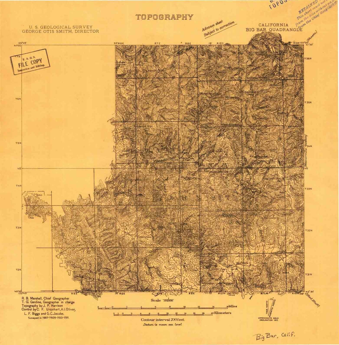 1911 Big Bar, CA - California - USGS Topographic Map