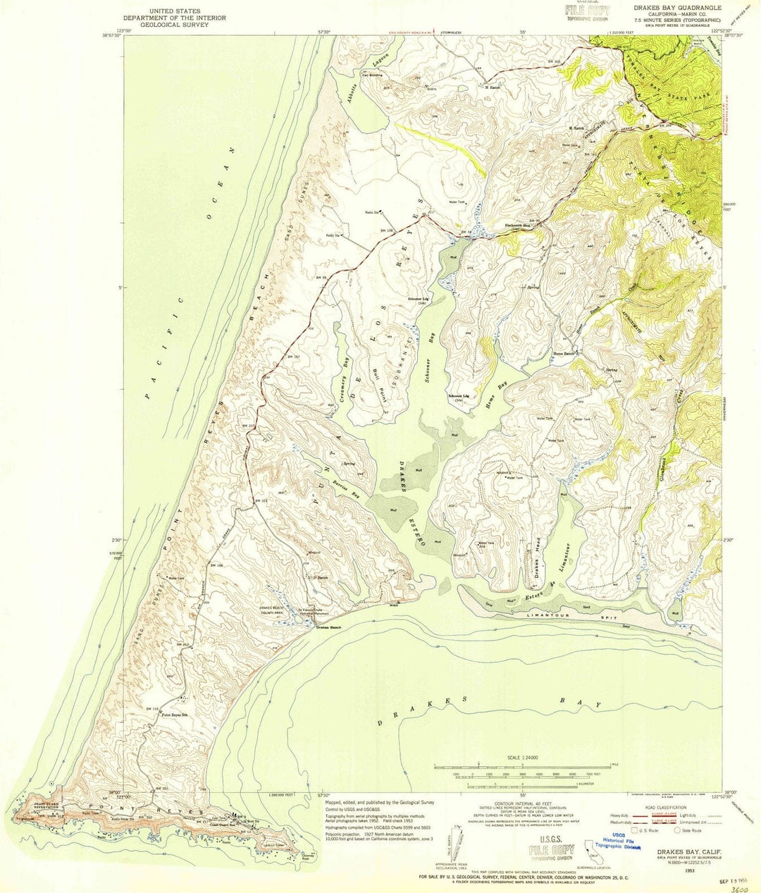 1953 Drakes Bay, CA - California - USGS Topographic Map