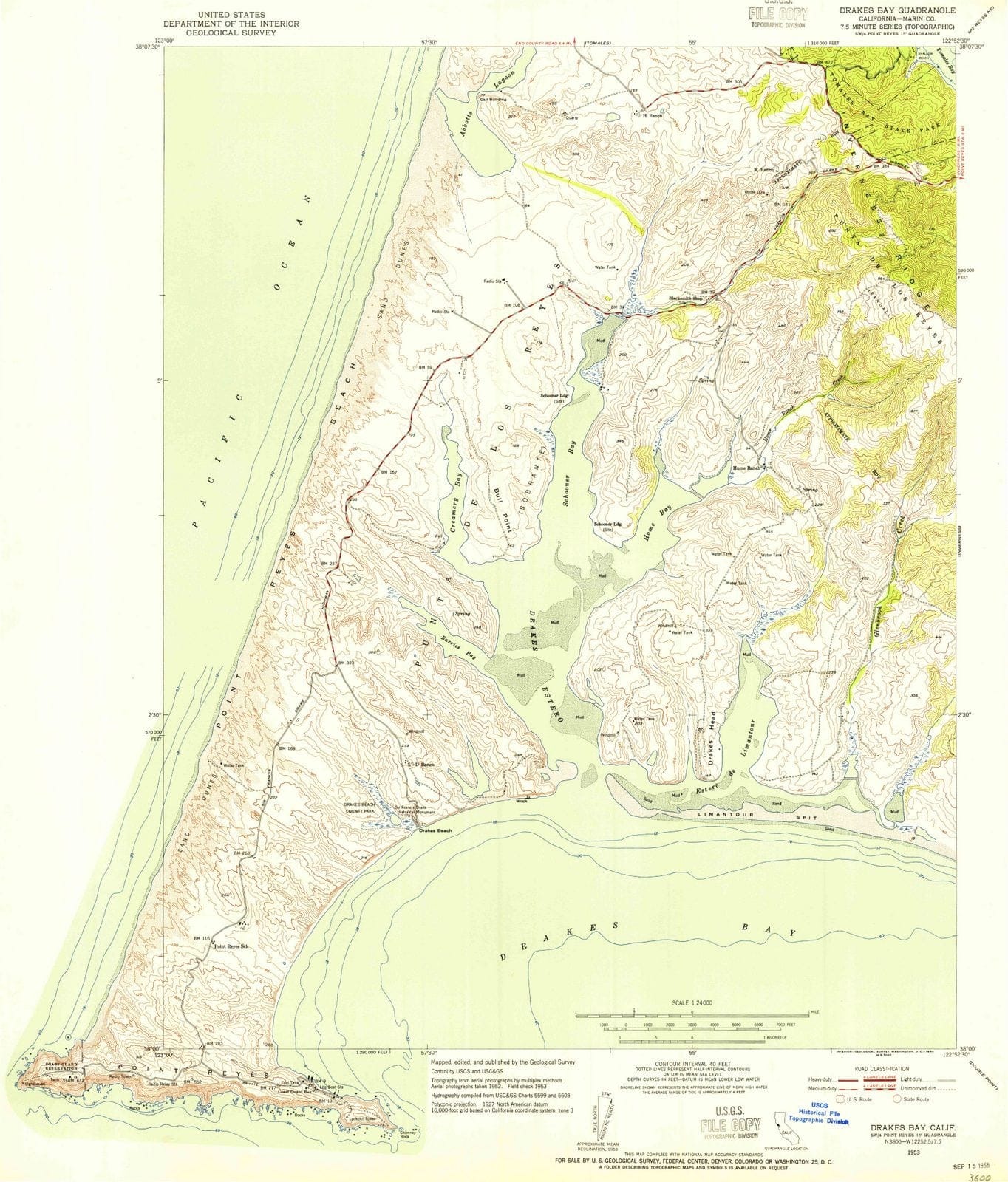 1953 Drakes Bay, CA - California - USGS Topographic Map