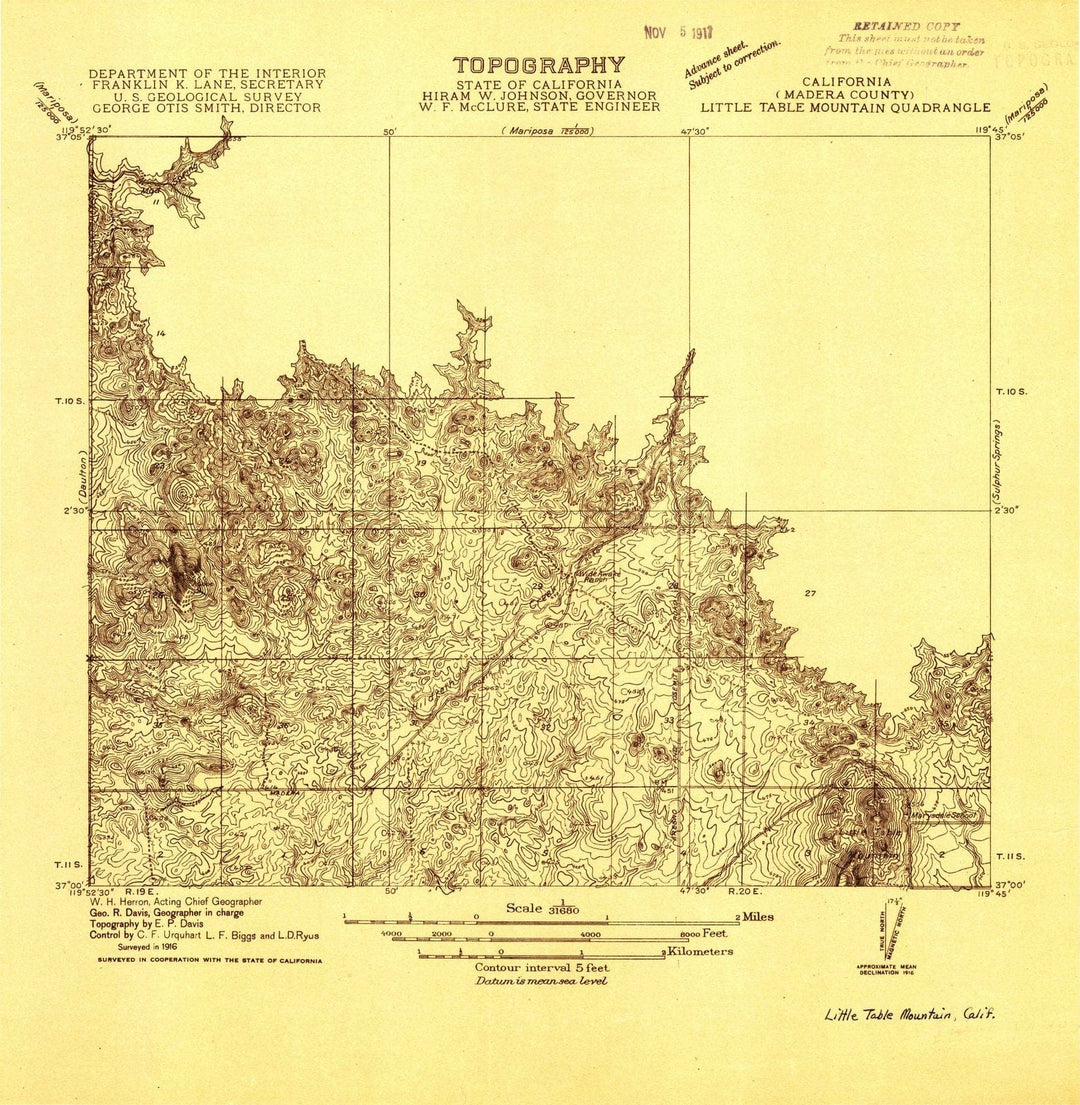 1916 Little Table Mountain, CA - California - USGS Topographic Map