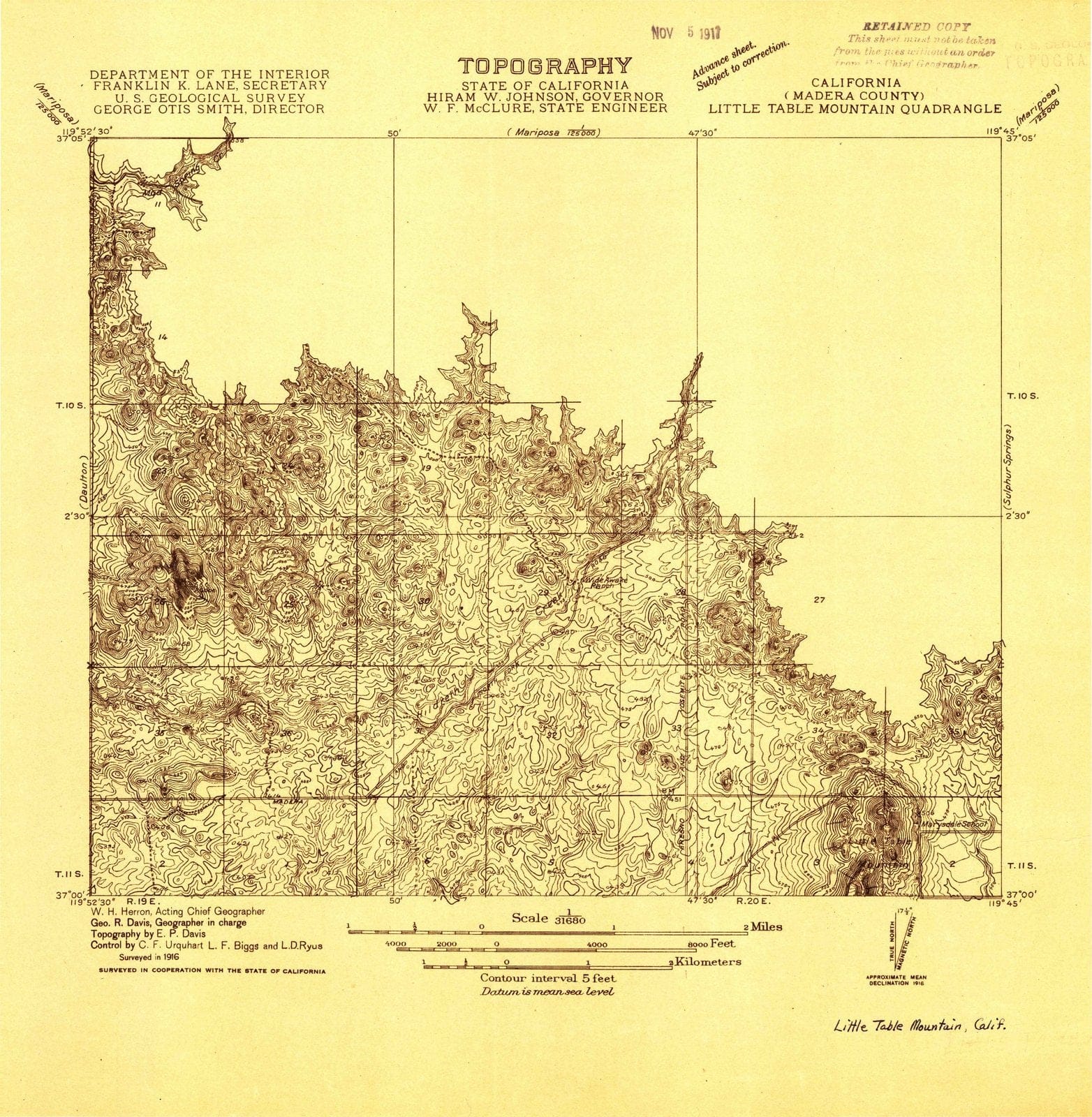 1916 Little Table Mountain, CA - California - USGS Topographic Map